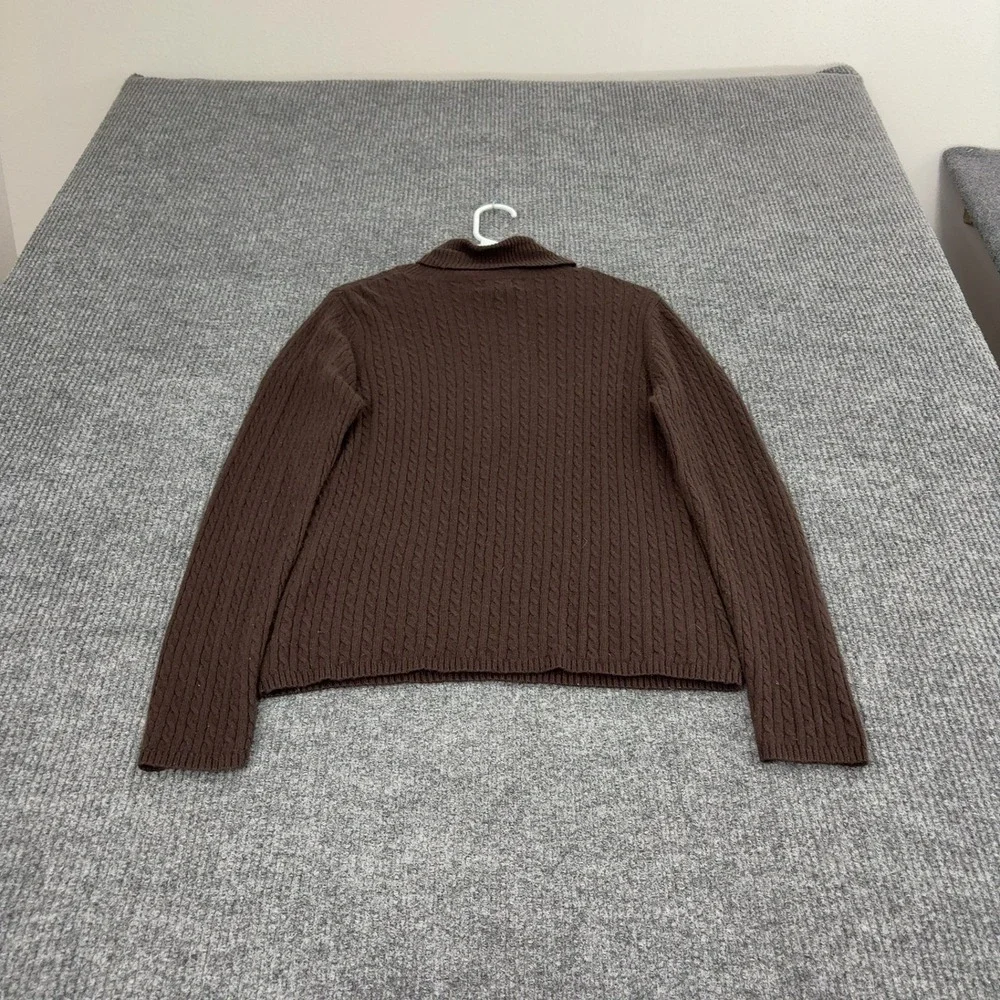 LL Bean Sweater Womens M Brown Cashmere Cotton Cable Knit Turtleneck Classic